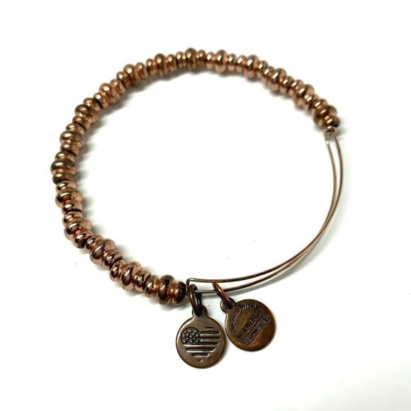 Alex and Ani Beaded Copper Charm Bracelet Gold Finish - Expands 2"- 3.5" - Picture 1 of 2